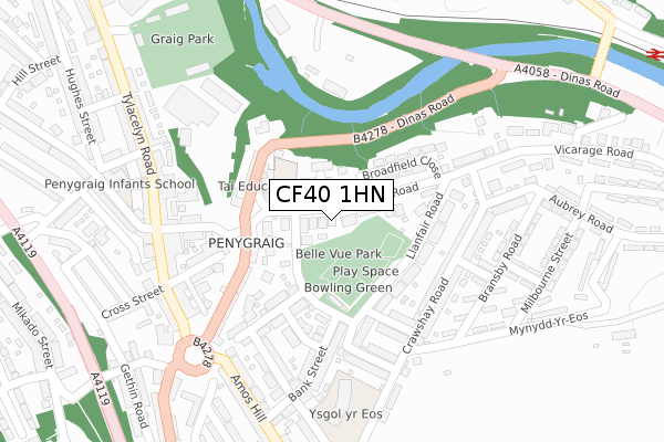 CF40 1HN map - large scale - OS Open Zoomstack (Ordnance Survey)