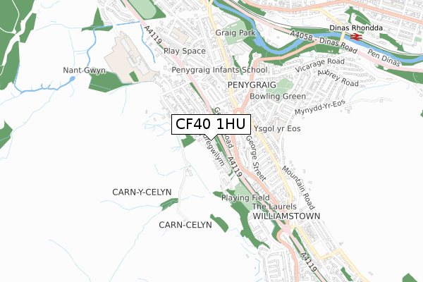 CF40 1HU map - small scale - OS Open Zoomstack (Ordnance Survey)