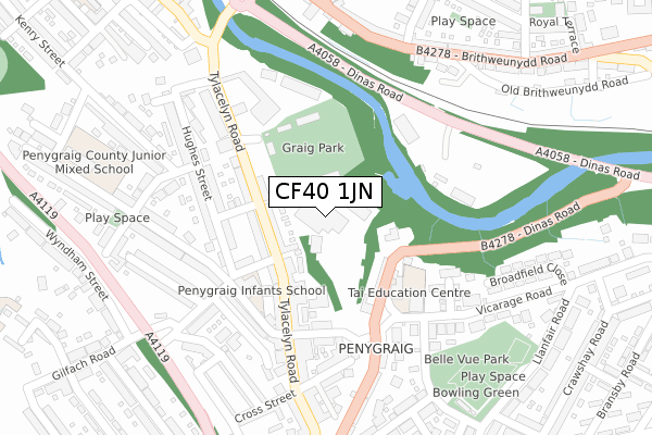 CF40 1JN map - large scale - OS Open Zoomstack (Ordnance Survey)