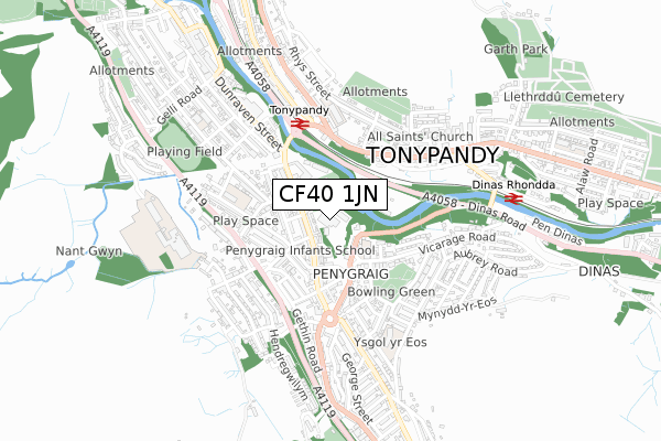 CF40 1JN map - small scale - OS Open Zoomstack (Ordnance Survey)