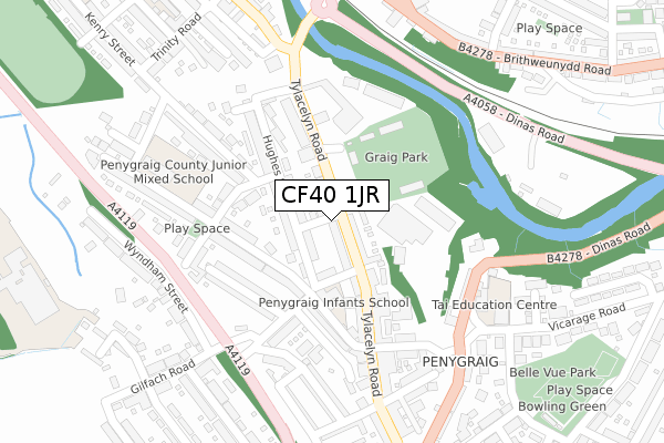 CF40 1JR map - large scale - OS Open Zoomstack (Ordnance Survey)