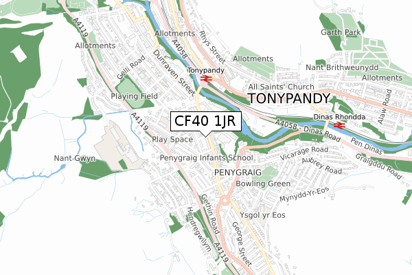 CF40 1JR map - small scale - OS Open Zoomstack (Ordnance Survey)