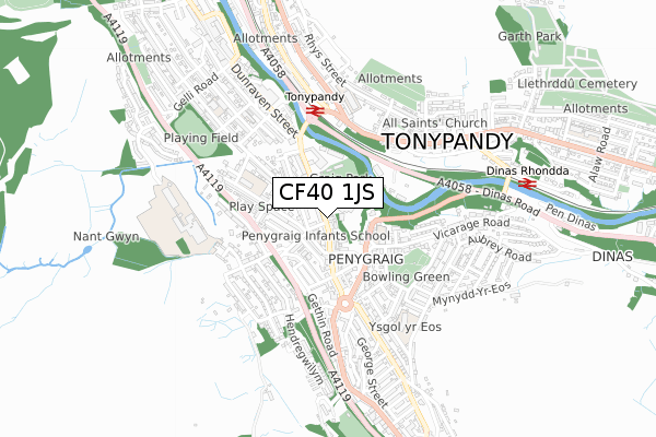 CF40 1JS map - small scale - OS Open Zoomstack (Ordnance Survey)