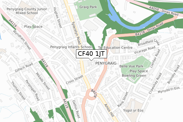 CF40 1JT map - large scale - OS Open Zoomstack (Ordnance Survey)