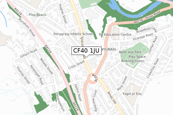 CF40 1JU map - large scale - OS Open Zoomstack (Ordnance Survey)