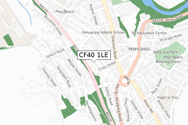 CF40 1LE map - large scale - OS Open Zoomstack (Ordnance Survey)