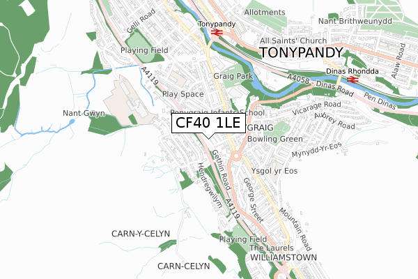 CF40 1LE map - small scale - OS Open Zoomstack (Ordnance Survey)