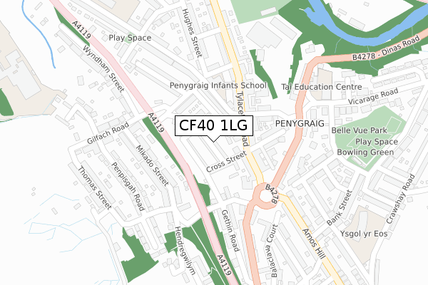 CF40 1LG map - large scale - OS Open Zoomstack (Ordnance Survey)