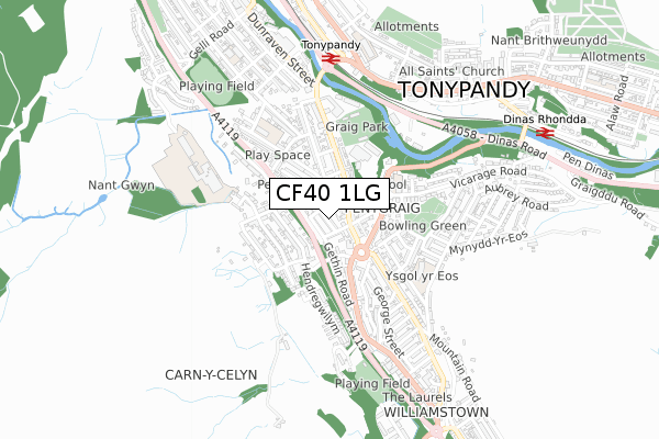 CF40 1LG map - small scale - OS Open Zoomstack (Ordnance Survey)