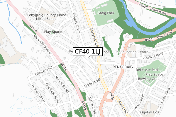 CF40 1LJ map - large scale - OS Open Zoomstack (Ordnance Survey)