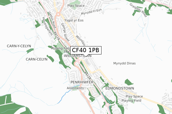 CF40 1PB map - small scale - OS Open Zoomstack (Ordnance Survey)