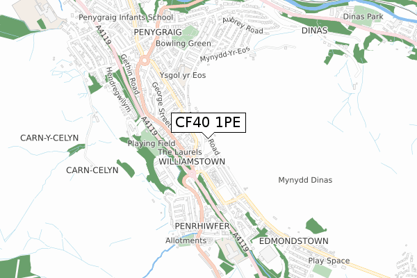 CF40 1PE map - small scale - OS Open Zoomstack (Ordnance Survey)