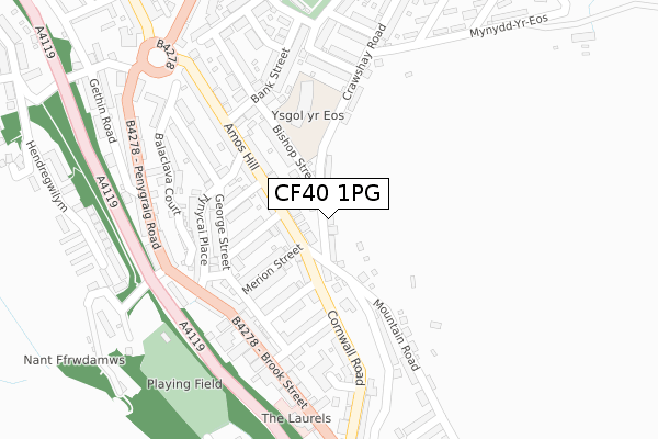 CF40 1PG map - large scale - OS Open Zoomstack (Ordnance Survey)