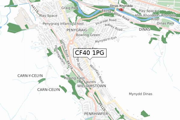 CF40 1PG map - small scale - OS Open Zoomstack (Ordnance Survey)