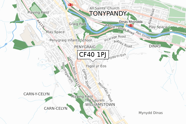 CF40 1PJ map - small scale - OS Open Zoomstack (Ordnance Survey)