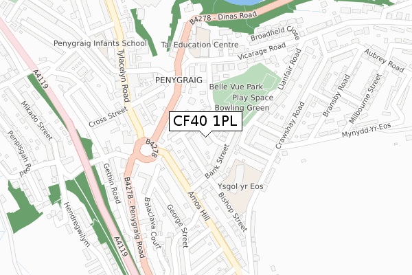 CF40 1PL map - large scale - OS Open Zoomstack (Ordnance Survey)