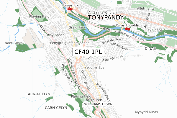 CF40 1PL map - small scale - OS Open Zoomstack (Ordnance Survey)