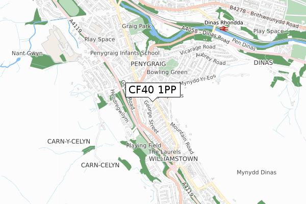 CF40 1PP map - small scale - OS Open Zoomstack (Ordnance Survey)