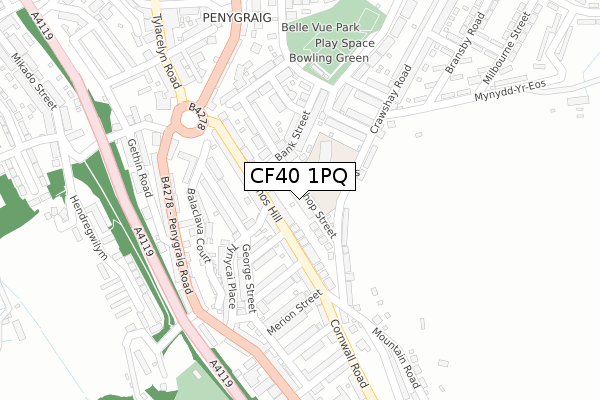 CF40 1PQ map - large scale - OS Open Zoomstack (Ordnance Survey)