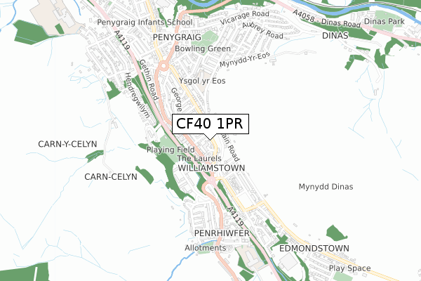 CF40 1PR map - small scale - OS Open Zoomstack (Ordnance Survey)