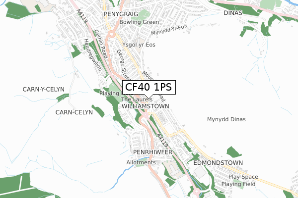 CF40 1PS map - small scale - OS Open Zoomstack (Ordnance Survey)