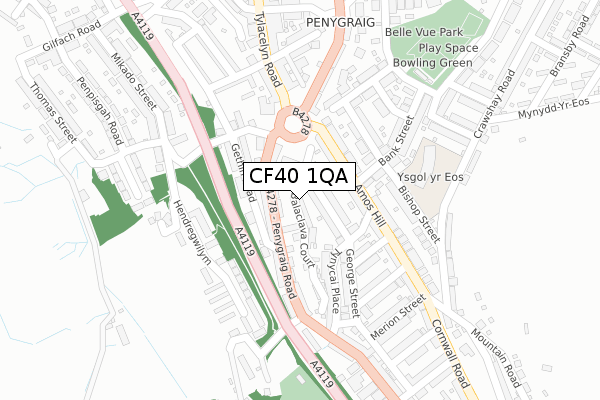 CF40 1QA map - large scale - OS Open Zoomstack (Ordnance Survey)