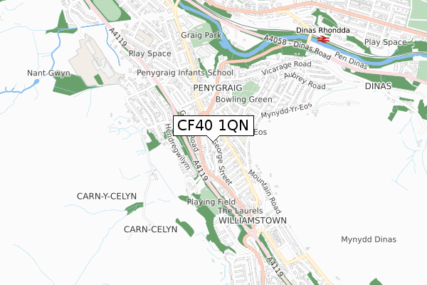 CF40 1QN map - small scale - OS Open Zoomstack (Ordnance Survey)