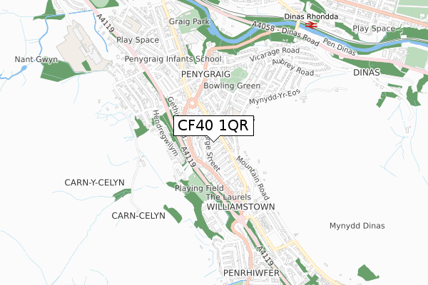 CF40 1QR map - small scale - OS Open Zoomstack (Ordnance Survey)