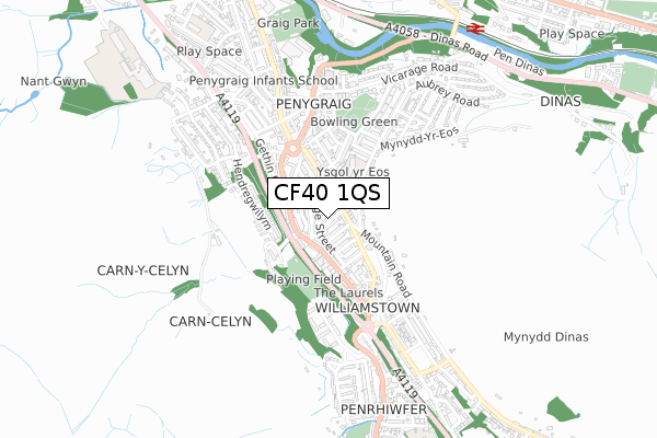 CF40 1QS map - small scale - OS Open Zoomstack (Ordnance Survey)