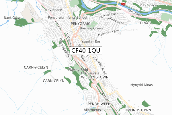 CF40 1QU map - small scale - OS Open Zoomstack (Ordnance Survey)