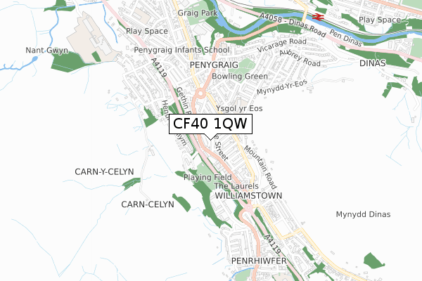 CF40 1QW map - small scale - OS Open Zoomstack (Ordnance Survey)