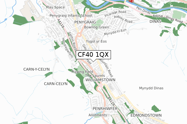 CF40 1QX map - small scale - OS Open Zoomstack (Ordnance Survey)