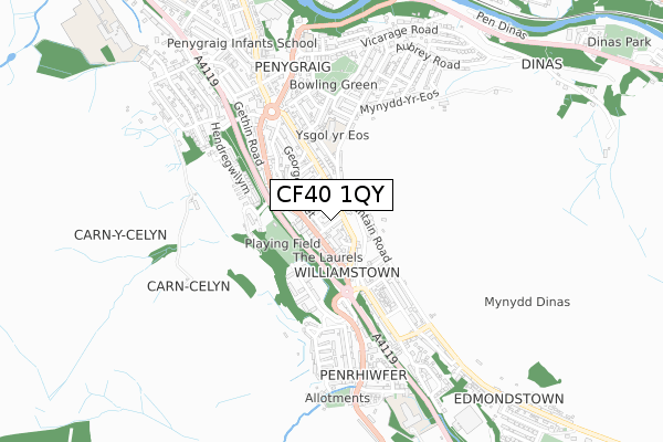 CF40 1QY map - small scale - OS Open Zoomstack (Ordnance Survey)