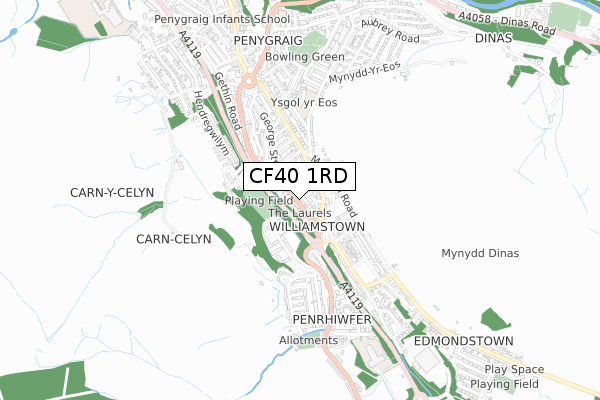 CF40 1RD map - small scale - OS Open Zoomstack (Ordnance Survey)