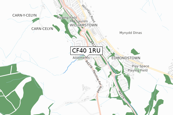 CF40 1RU map - small scale - OS Open Zoomstack (Ordnance Survey)