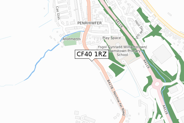 CF40 1RZ map - large scale - OS Open Zoomstack (Ordnance Survey)