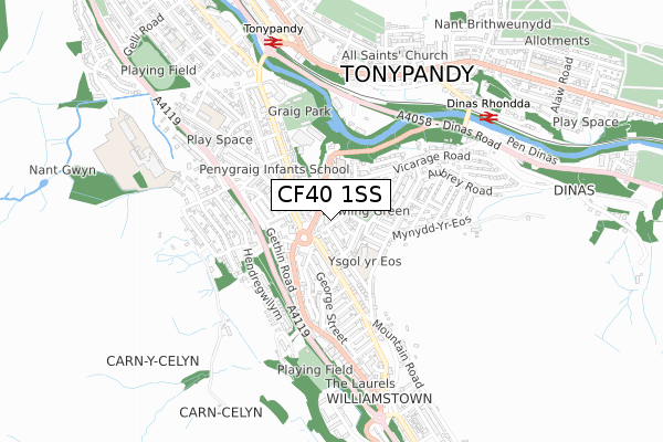 CF40 1SS map - small scale - OS Open Zoomstack (Ordnance Survey)