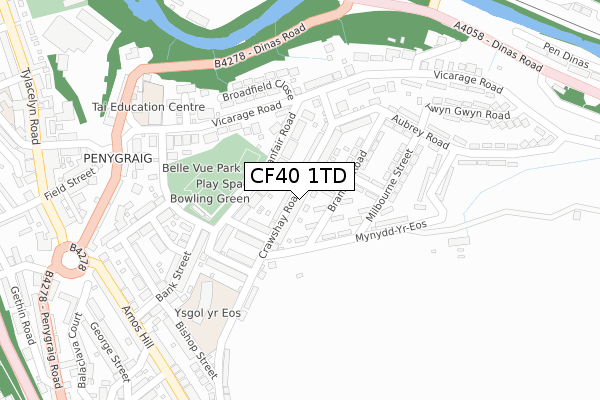 CF40 1TD map - large scale - OS Open Zoomstack (Ordnance Survey)