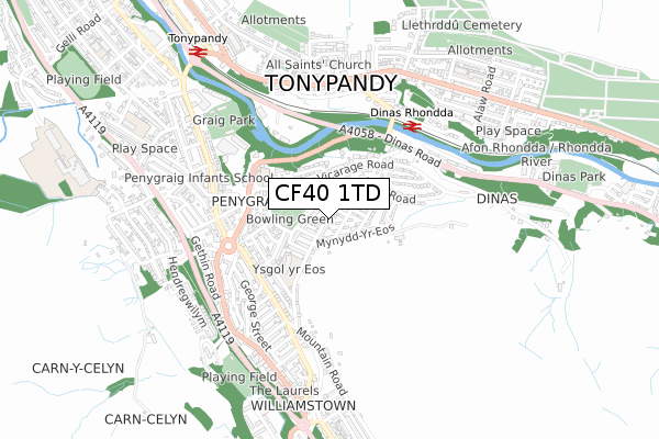 CF40 1TD map - small scale - OS Open Zoomstack (Ordnance Survey)