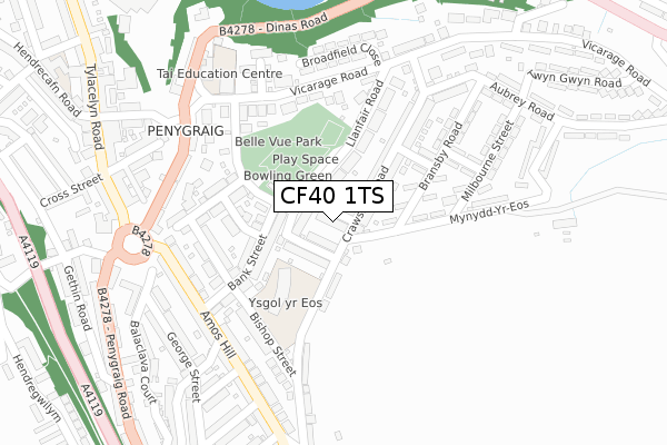 CF40 1TS map - large scale - OS Open Zoomstack (Ordnance Survey)