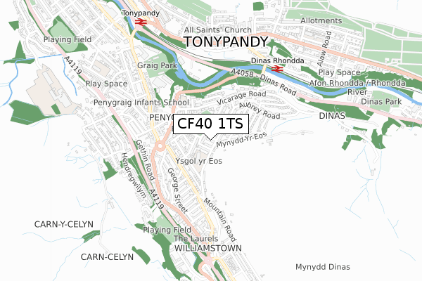 CF40 1TS map - small scale - OS Open Zoomstack (Ordnance Survey)