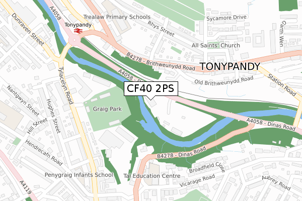 CF40 2PS map - large scale - OS Open Zoomstack (Ordnance Survey)