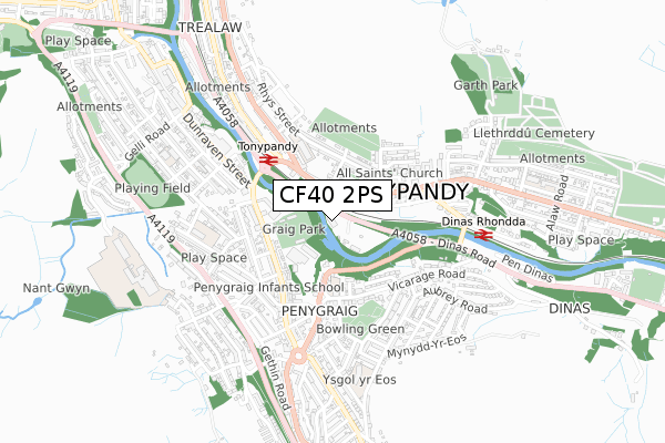 CF40 2PS map - small scale - OS Open Zoomstack (Ordnance Survey)