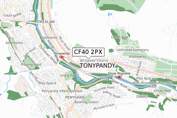 CF40 2PX map - small scale - OS Open Zoomstack (Ordnance Survey)