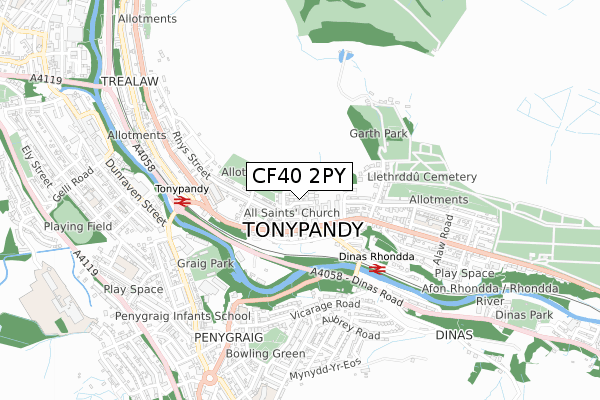 CF40 2PY map - small scale - OS Open Zoomstack (Ordnance Survey)