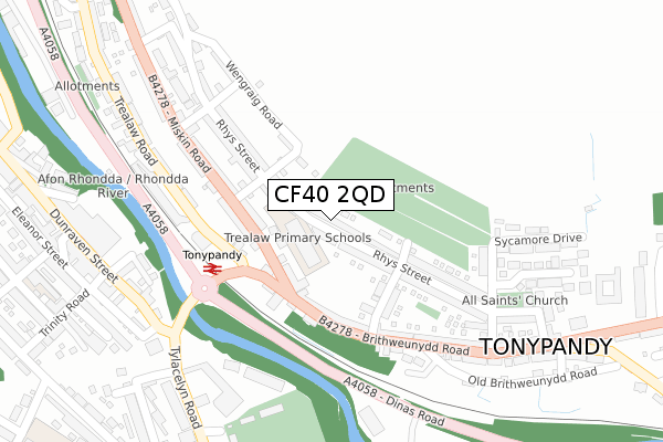 CF40 2QD map - large scale - OS Open Zoomstack (Ordnance Survey)