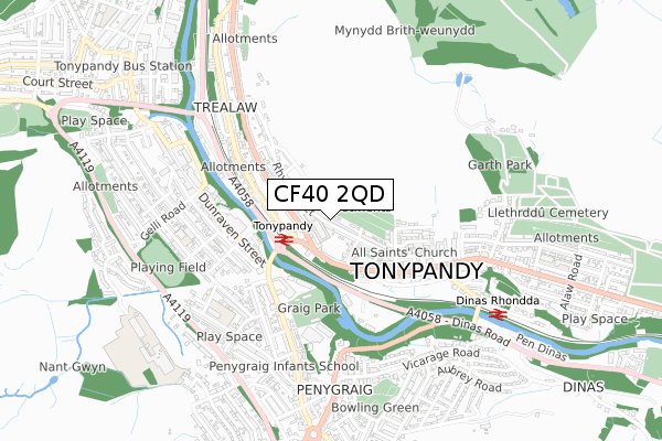 CF40 2QD map - small scale - OS Open Zoomstack (Ordnance Survey)