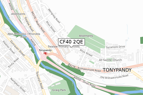 CF40 2QE map - large scale - OS Open Zoomstack (Ordnance Survey)