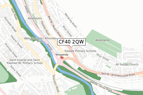 CF40 2QW map - large scale - OS Open Zoomstack (Ordnance Survey)