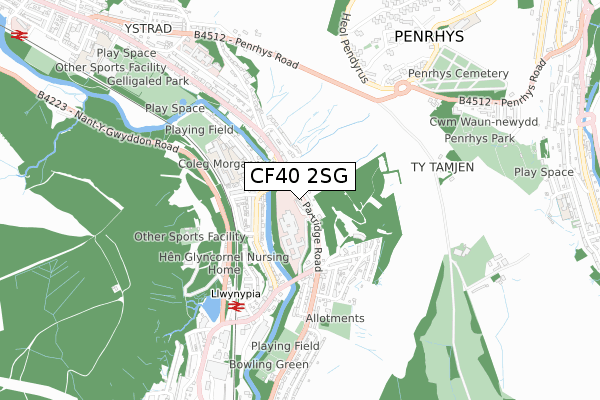 CF40 2SG map - small scale - OS Open Zoomstack (Ordnance Survey)